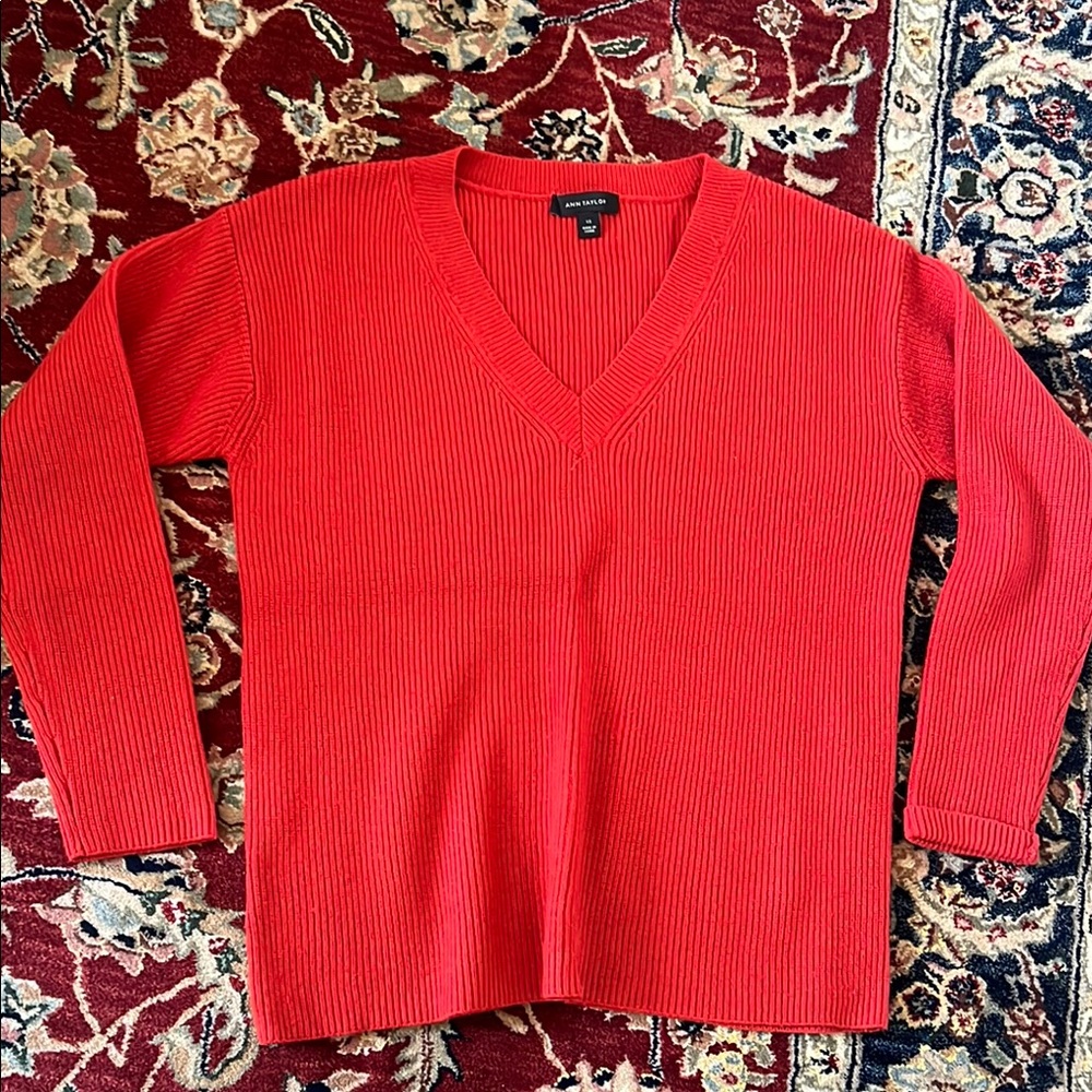 Ann Taylor red v neck sweater
